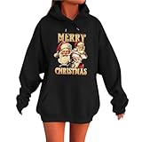 Sudadera con capucha de Navidad para mujer, manga larga, suéter de Navidad para mujer, con capucha, sudadera con capucha chirstmas con estampado de Papá Noel, sudadera con capucha de Navidad, sudadera