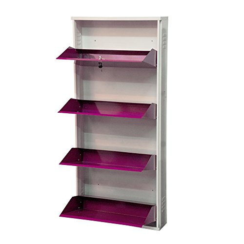Image of Delite Kom 24 Inch Wide, 4 Shelf Metal Shoe Rack Wall Mounted for Home with Central Lock Holds Upto 12 Shoes or 20 Slippers Pair | 1 Year Warranty | (54 x 24 x 5 Inch, Ivory Violet) DIY | Space Saving