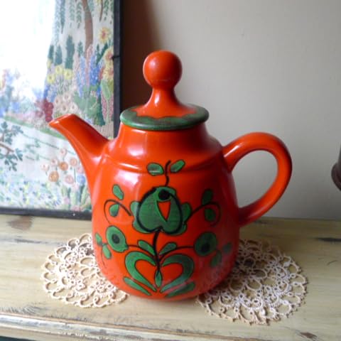 ペルー ヴィンテージ オレンジ色の鳥デザインティーポット 【公式通販】