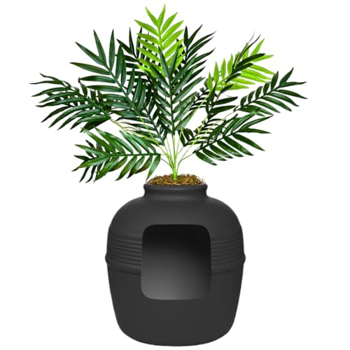 Good Pet Stuff Original Hidden Litter Box Planter Decorative Cat Litter Enclosure with Carbon Filter Artificial Palm Plant Upgraded Design Easy to Clean Base Kit Black Suede