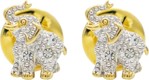 Image of Set of 2 Brooch Lapel Tack Pins With Rhinestones (Golden Elephant)