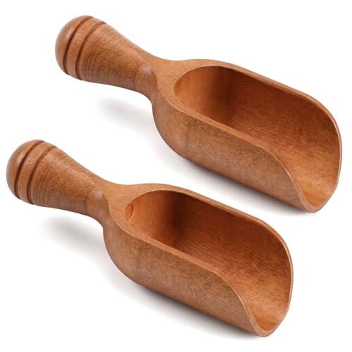 2 Pcs Wood Scoops for Jars Acacia wooden scoops for canisters Multipurpose Measuring Spoons for Coffee Tea Bath Salt (Natural Wood 4.6 Inch)