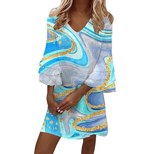 Robe col à volants pour femme avec imprimé floral et manches cloches