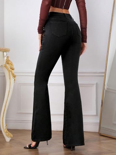 Image of Women Bellbottom Black Denim High Waist Jeans | Regular Fit Jeans for Women | Jeans Pant for Women