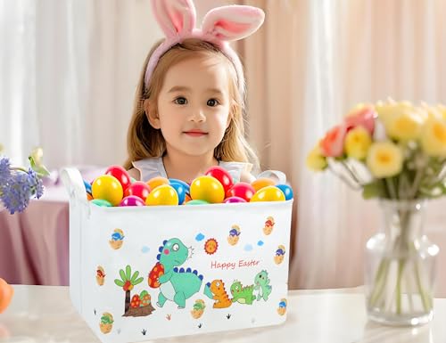 Image of Large Rectangular Easter Baskets Empty Waterproof Boy Toy Box Foldable Kid's Gifts Storage Bin Spring Room Decor(Arrange Dinosaur Egg)