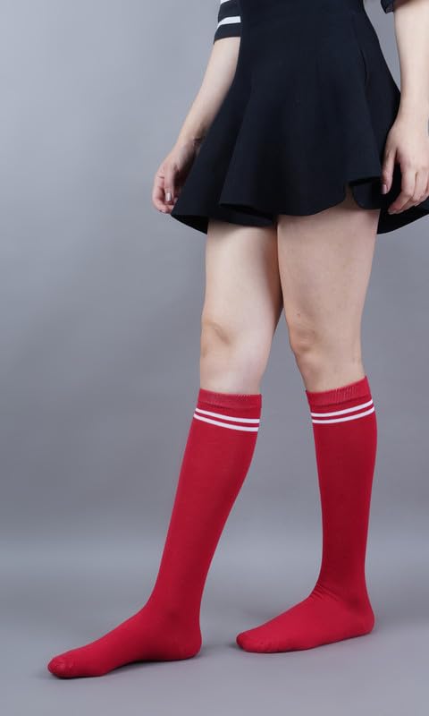 Image of WKLOUYHE Kids school socks for boys and girls,Knee Long Length soft cotton uniform Stripes socks Pack Of 06