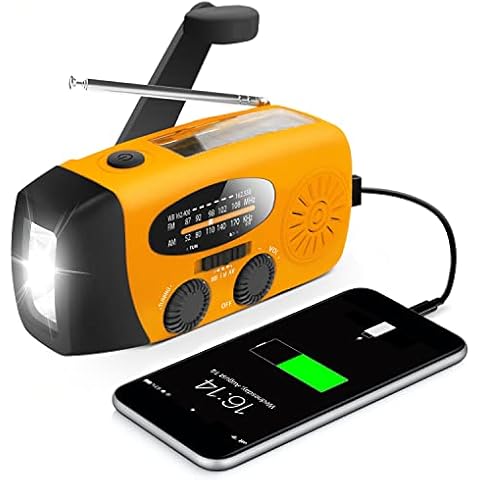 Emergency Hand Crank Radio with LED Flashlight for Emergency, AM/FM NOAA Portable Weather Radio with 2000mAh Power Bank Phone Charger, USB Charged & Solar Power for Camping, Emergency（Orange） Cover