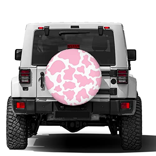 Image of Pink Cow Print Spare Tire Cover Dust-Proof Wheel Tire Cover Fit Trailer, RV, SUV and Many Vehicle 16 Inch