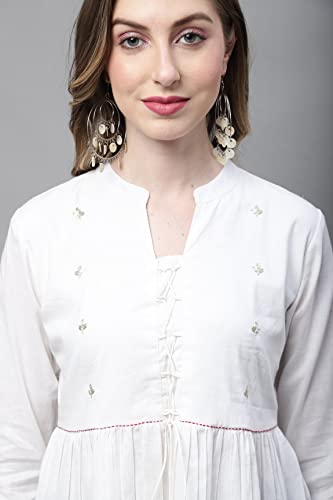 Image of Rajnandini Women's Pure Cotton Embroidered Short Western Top (JOPLJPR707 Off White)