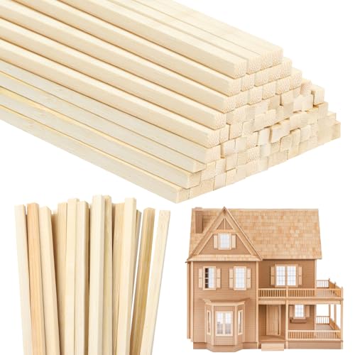 DOITEM 42 Pack Natural Wooden Square Dowel Sticks - 5mm x 30cm/12 Inches - Extra Long Unfinished Strong Wood Lollypop & Craft Stick - Rods for Art, DIY Projects & Woodcraft