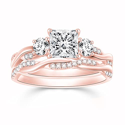Princess Cut Wedding Ring Sets For Women Bridal Sets Engagement Ring Set, 1-1/2 Carat(Ctw) Moissanite Twisting Infinity Pave Set 925 Sterling Silver 10K 14K 18K Gold Free Engraving (Style 5) #TOP5