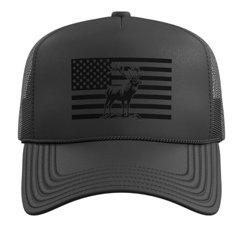 Image of Outdoor Antlers Elk Deer Hunting Trucker Hat with Adjustable Mesh Back