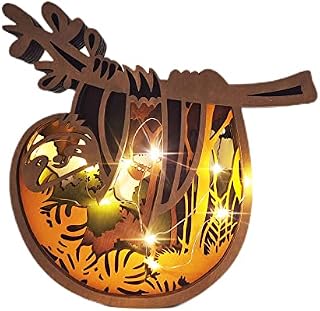 Usper 3D Wooden Creative Forest Animal Red Bird Decor with Light, Wooden Red Bird Desktop Ornament, Multi-Layer Carved Craft Handmade Wooden Silhouette Forest Animal Decor for Table