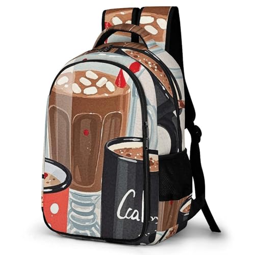 Heavy-Duty Backpack with Reinforced Base And Side Pockets, Hot Christmas Drink Print Travel Bag Adjustable Shoulder Straps, Ideal for Travelers