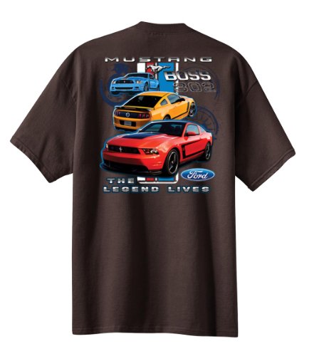 Trenz Shirt Company Boys Ford Mustang Boss 302 Kids Legend Lives Design Ford Motors Shelby Cobra Hotrod Racing Performance Race Youth Tee Shirt - Brown - YXL