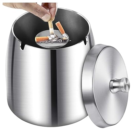 Royouzi Cenicero con tapa, cenicero de acero inoxidable, cenicero de viento, cenicero de pie con base antideslizante para uso exterior e interior