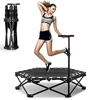 Foldable Mini Rebounder Trampoline, 42\" Foldable Fitness Trampolines, Home Fitness Trampoline for Kids/Adults, Rebounder with Adjustable Foam Handle Indoor/Outdoor Body Exercise 450LBS Capacity