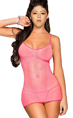 Women Sexy Lingerie Teddy Deep V Halter Lace Ceinture Transparent Pajamas Pink - Thumbnail 2