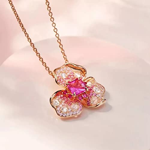 Collier fleur moissanite argent 925 et or rose pendentif pierre précieuse - 5