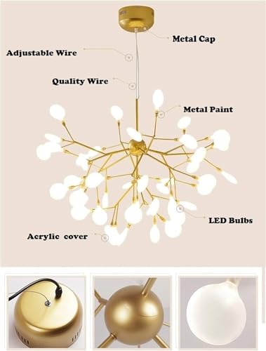 Plafonnier luciole LED or éclairage suspendu branche moderne - 4