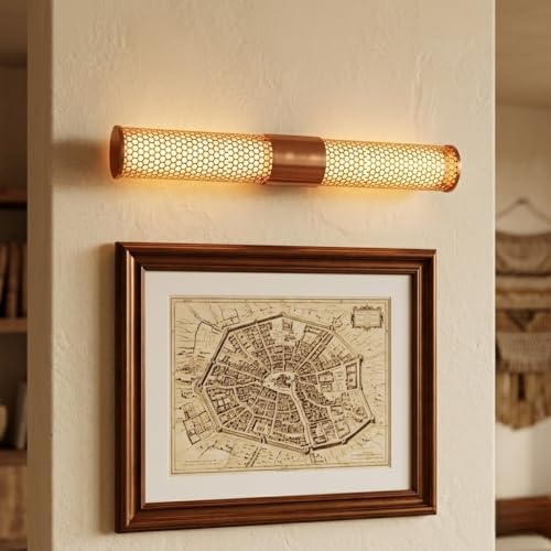 Image of Groeien 18W | 3 Color LED Cylinder Shape Rose Gold Picture Photo Frame /Mirror Bathroom Wall Light(Warm+Natural+Coolwhite) (Honeycomb-Tube, 1)