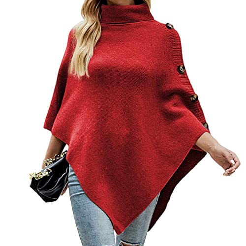 Poncho de punto con capucha mujer chaqueta capa invierno holgada 3