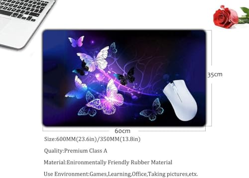 Image of Glowing Night Butterflies Gaming Mouse Pad | Large Extended Waterproof Mouse mat Stitched Edge Mouse Pad for Gamers Non-Slip Base Rubber for Work Game Office Home (70x30cm)