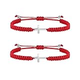 2 Pieces Friendship Cross Bracelet Black String Rope Braided Bracelet Stainless Steel Handmade Lucky...