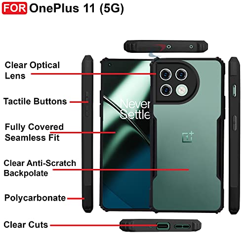 Image of CEDO Backcover for OnePlus 11 (5G) | Camera Protection Shockproof Bumper-Edge | Acrylic Crystal Clear 360 Degree Protection TPU+PC | Transparent Eagle Back Case Cover (Black)