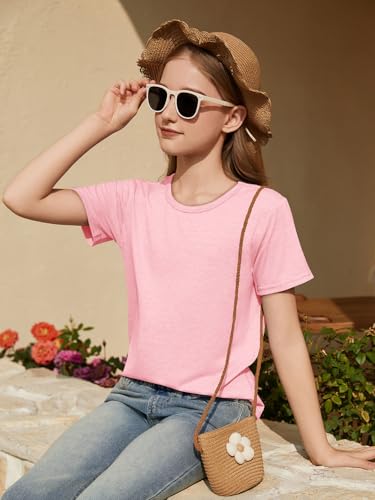 ZDC Girls Short Sleeve T Shirts Kids Crewneck Summer Tops Basic Tees 5-14 Years Pink — view 5