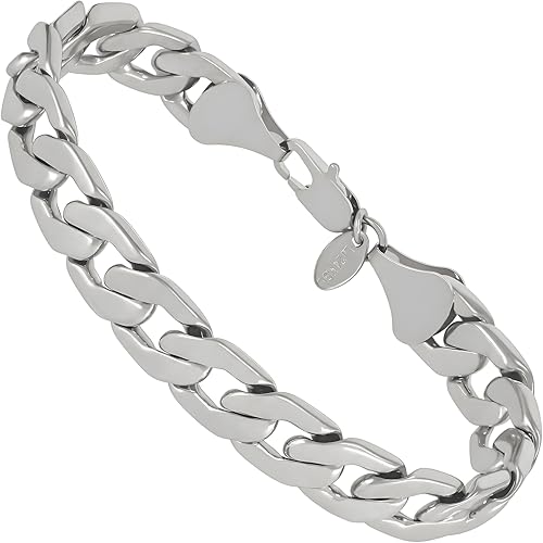LIFETIME JEWELRY 11mm Flat Cuban Link Chain Bracelet for Men
