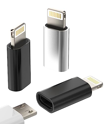 Micro USB Female to Lightning Male Charger Adapter(3 Pack)Android Charging Cable Port Converter Compatible for Apple iPhone 11 12 13 14 Pro Max Mini Xs Se 7 X 8 Plus for Ipad Air Charge Cord Connector