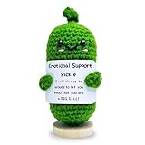 Handmade Mini Funny Positive Emotional Support Pickle, Cute Stuff Funny Knitted Wool Handwoven Ornaments Crochet Birthday Gifts Under 10 Dollars for Women Coworkers Friend Family