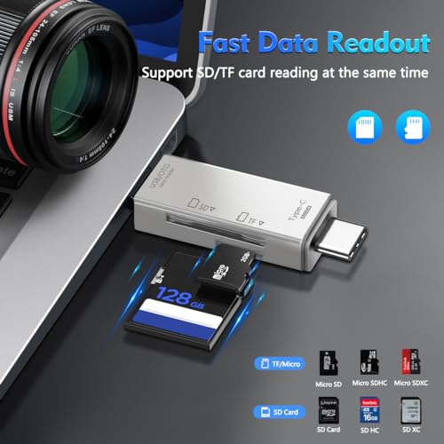 Image of Kinsound 6 in 1 SD Card Reader & Hub with Type-C, USB & Micro USB Ports | Portable Memory Card Reader Compatible with TF, SD, Micro SD, SDHC, SDXC, MMC, RS-MMC, Micro SDXC