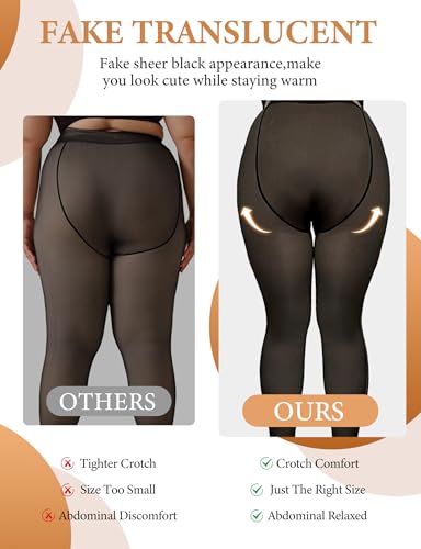 Buauty Plus Size Fleece Lined Tights Womens- Winter Warm Fake Translucent Thermal Pantyhose,Thick Leggings under Dresses4