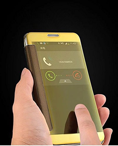 Shinetop Galaxy Note 5 Case, Luxury Smart Clear View Window Electroplate Plating Pc Mirror Flip Case Cover Ultra Slim Thin 360 Degree Full Body Protective Case For Samsung Galaxy Note 5 - Gold #TOP3