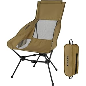 MARCHWAY Lightweight Folding High Back Camping Chair with Head Support, Stable Portable Compact for Outdoor Camp, Travel, Beach, Picnic, Festival, Hiking, Backpacking (Khaki)