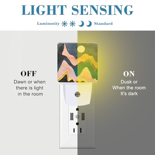 Image of Plug in Night Lights Abstract Mountains Night Sky and Moon Nightlight Plug Into Wall Dusk to Dawn Sensor LED Night Light for Kid Girls Boys Room Decor,Hallway,Kitchen,Bathroom,Nursery,Stairs