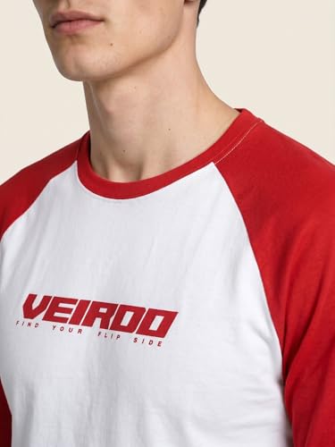 Image of Veirdo Pure Cotton Regular Fit Round Neck Front Chest Typographic Logo Printed Raglan Full Sleeve T-Shirt for Men (Colors: Green, Brown & Maroon)
