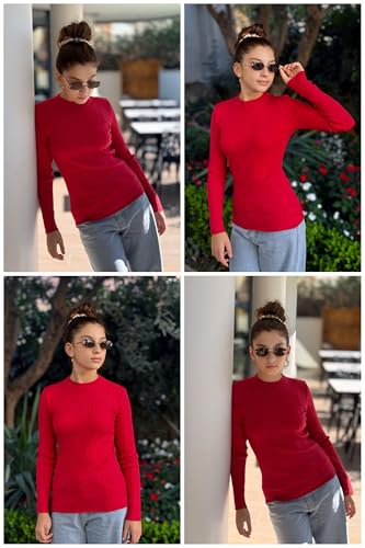 Image of Arshiner Girls Half Turtleneck Long Sleeve Knit Slim Sweater Pullover Tops