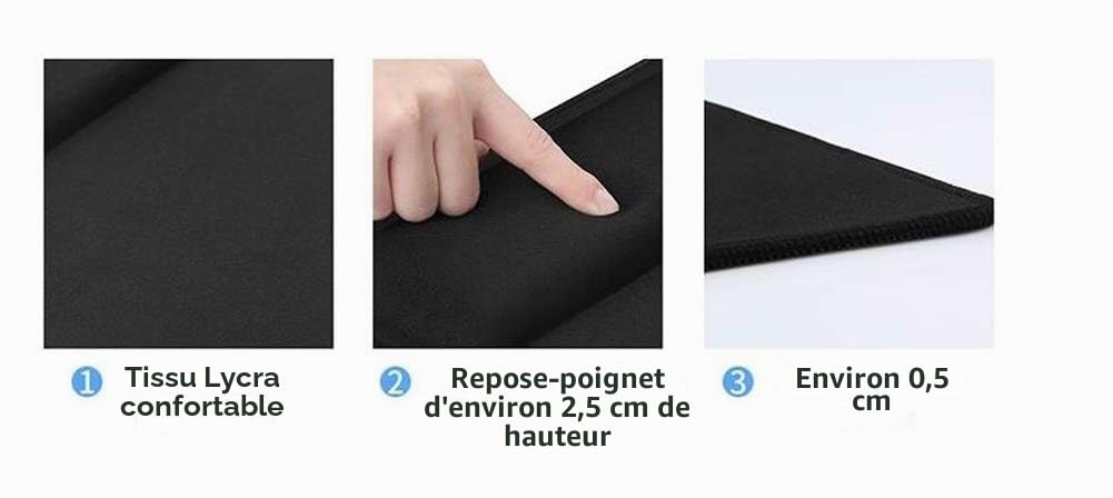 Tapis de Repose-Poignet Ergonomique Grand 3 en 1 Tapis de Souris Grand Gamer,Tapis de Jeu Lisse pour Clavier et Repose-Coude,Sous-mains antidérapant,Coutures Anti-Effilochage