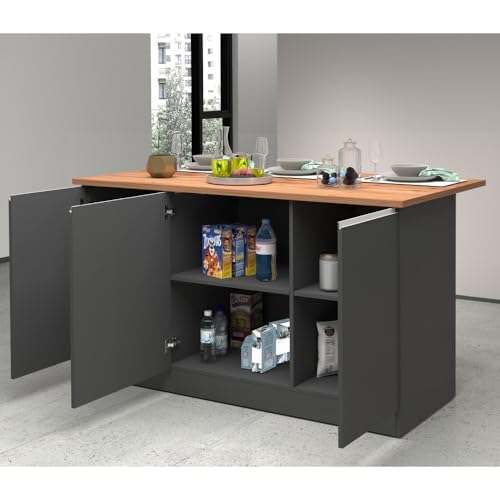 VE.CA Clarissa Kücheninsel – Küchenschrank – ideal für eine komplette Küche – ideal als Esstisch – Farbe Anthrazit/Wotan – Made in Italy