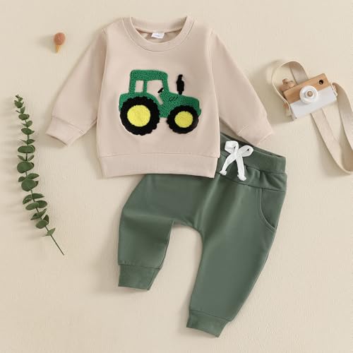 FYBITBO Infant Toddler Baby Boys Fall Clothes Long Sleeve Shirts Tops and Pants Farm Tractor Outfits Winter Clothing Sets2