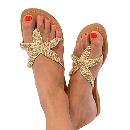 Womens Sandals Flat, Women's Starfish Beach Sandals Clip Toe Casual Outdoor Slippers Summer Breathable Star Sandals