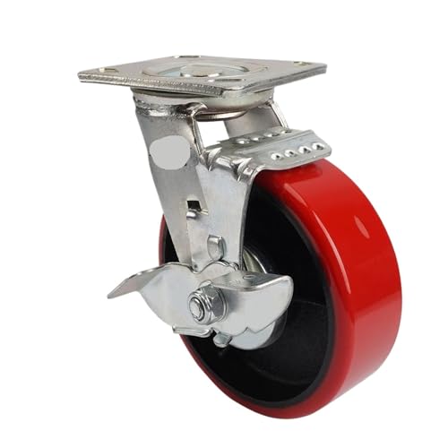1 Piece 6-inch cast Iron Polyurethane (pu) Double Bearing Brake Heavy-Duty Caster/Warehouse handling Turnover Trolley Wheel(Brake Wheel)