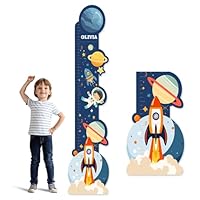 CHARMIBLE Personalised Wooden Print Height Chart for Kids, Custom Name Wall Hanging Measuring Ruler for Child, Removable Wood Baby Measuring Wall Chart for Bedroom Nursery Wall Decoration (Rocket A)