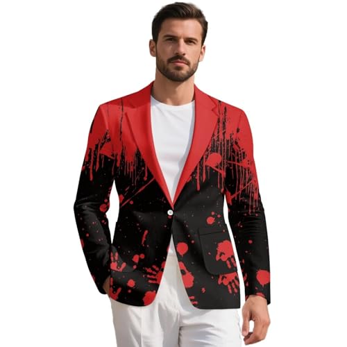 Men's Christmas Blazers One-Button Notched Lapel Casual Suit Jacket with Pockets for Holiday Themed Party S-5XL