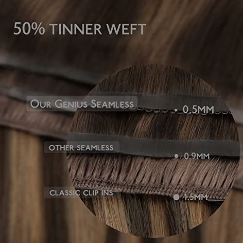 Image of WENNALIFE Invisi Edge Clip in Hair Extensions Human Hair 7pcs Ultra Invisible 50% Thinner Seamless Clip Ins Balayage Dark Brown Mixed Chestnut Brown Natural Remy Hair 14 inch