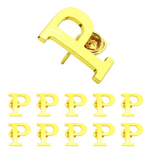 Image of 10Pack A-Z 26 Letters Pins Brooches Silver Plated Metal Broaches Pins-GOLD Initial Breast Brooch pin Tack Name Personalized Gifts for Women Men