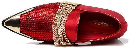 Image of Enzo Romeo Crisino Men Rhinestone Chrome Toe Suede Pointy Buckle Dress Loafer Slip On Shoes